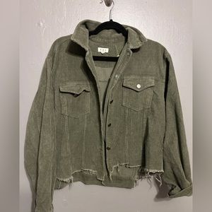 POL  Green cropped distressed jacket. Med